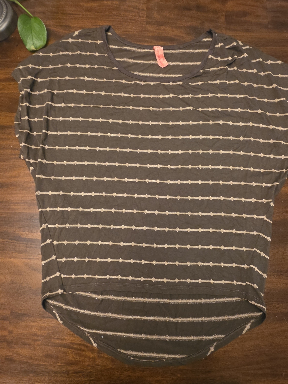 Eight Sixty Olive Green & Gold Shimmer Striped Top - Size Medium